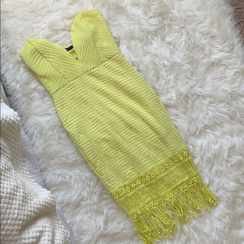 Yellow Boutique Strapless Dress with Tassles